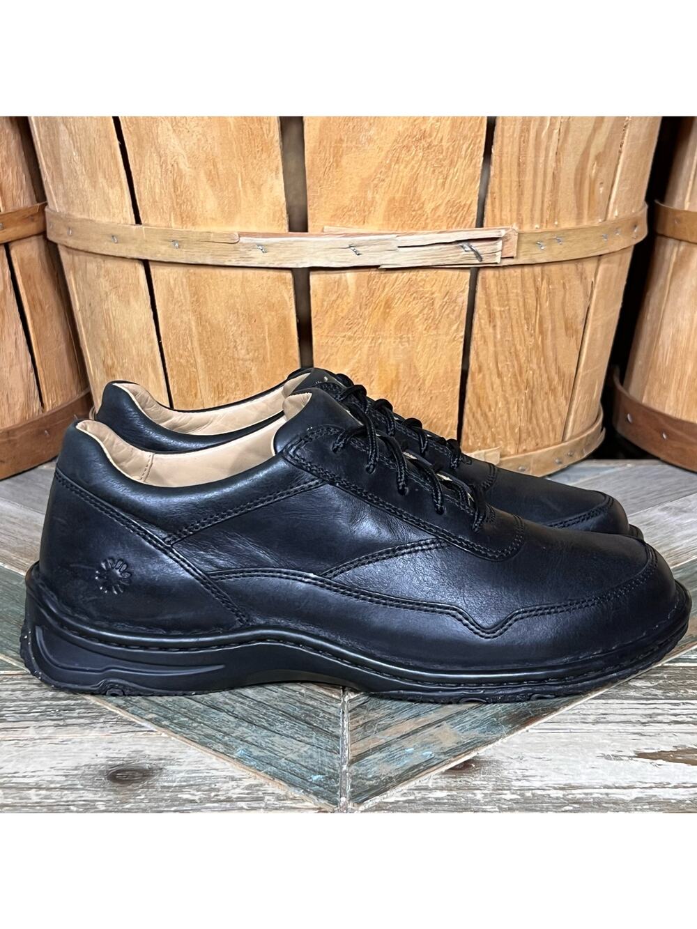Zumfoot Largo 5-Eye Black Leather Molded Cork Footbed Comfort Oxfords Womens 8.5